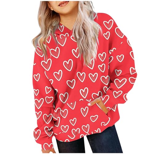 Sudadera con capucha para niñas de 2 a 14 años, sudadera con capucha y corazón para adolescentes, sudadera de manga larga para el regreso a clases, otoño, invierno, Navidad, A10 rojo, 13 años