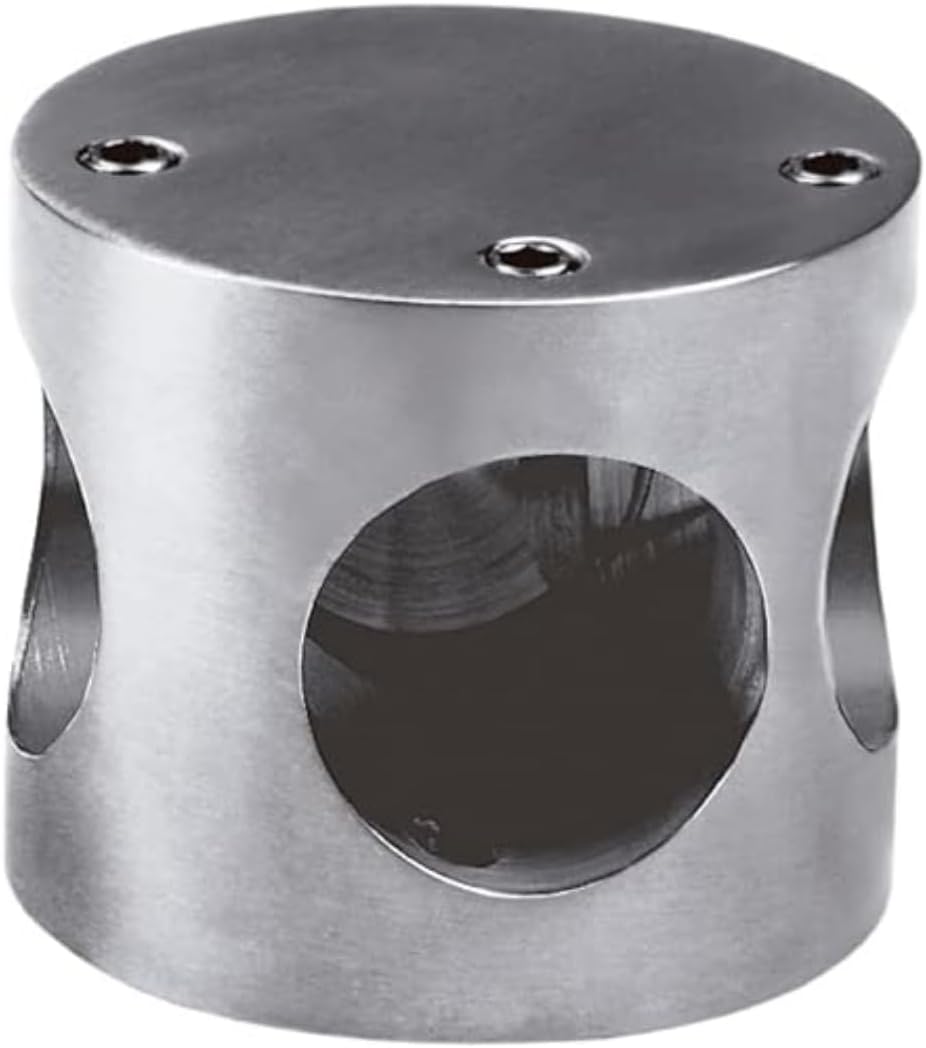 Amig - Pipe Connector with 3 Holes | Ø 50 x 43 mm | Ideal for Public Bathrooms and Wooden Planks | For Joints in Screen Systems | Stainless Steel 18/8 Matte Silver