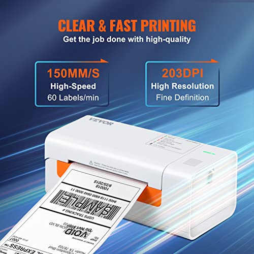 VEVOR Imprimante d'Étiquettes Thermique Direct 4x6 Code à Barres USB Haute Vitesse 150 mm/s 203 dpi pour Colis Expédition Compatible avec Amazon/eBay/Etsy/UPS Prise en Charge Windows/MacOS/Linux Blanc – Image 5