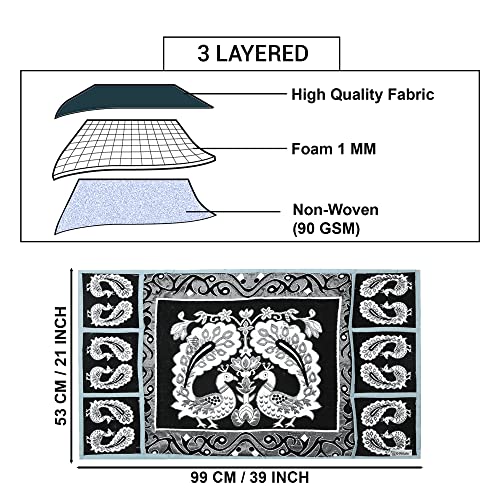 Image of Fridge Cover for Top, Polyester 3-Layered Freeze Cover for Top, Refrigerator Cover With 6 Utility Pockets and Peacock Design (Black, 39x21 In)