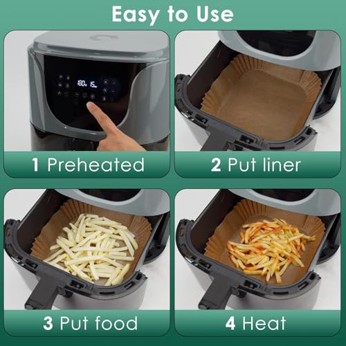 Image of Square Air Fryer Paper Plate 100 PCS | Non-Stick Disposable Oil-Proof Liner Sheets | Food Grade Greaseproof Heat Resistant Baking Paper for Air Fryer, Oven, Steamer & Cooking