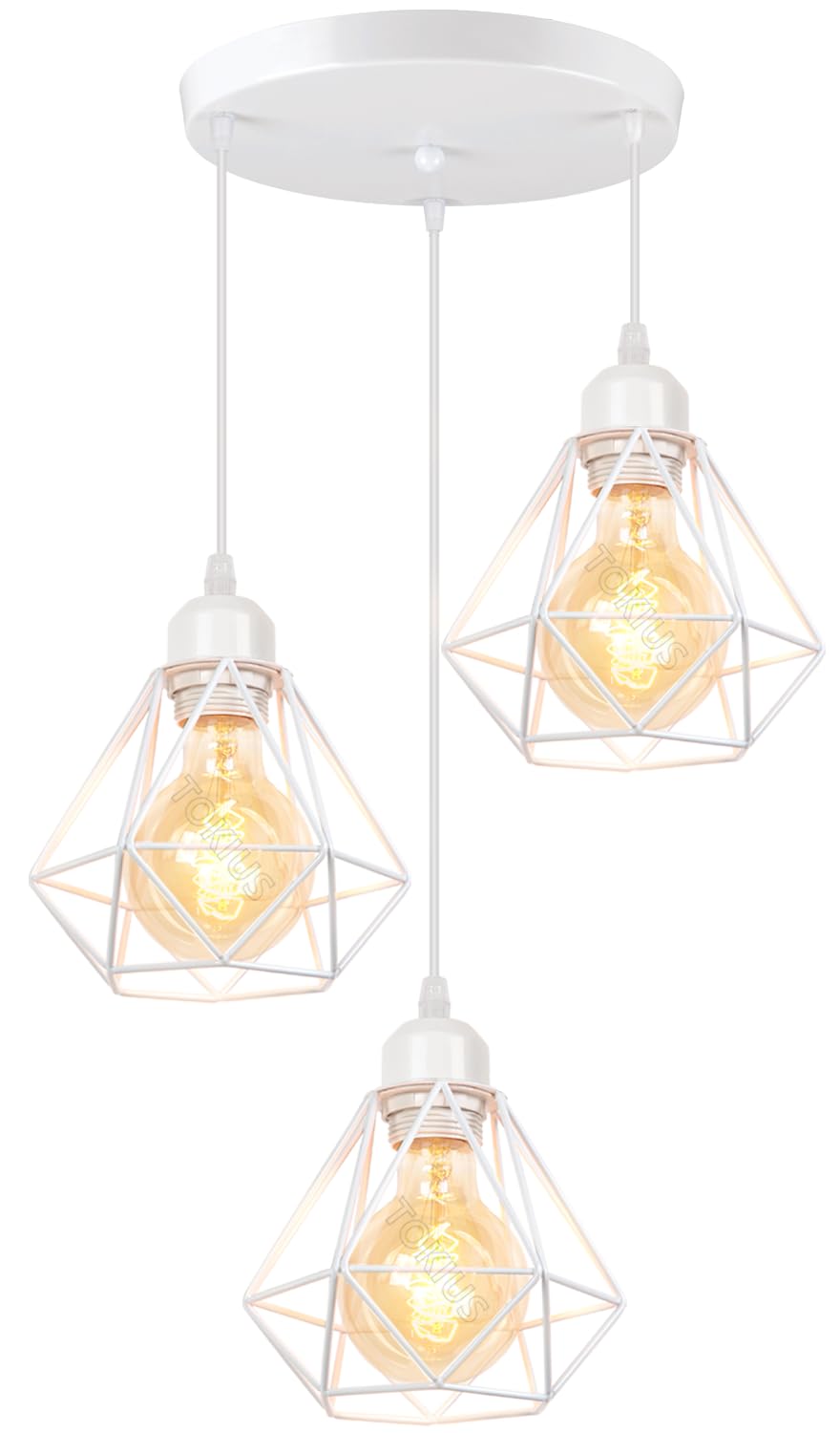 Lampadario a sospensione 3 Luci Vintage Plafoniera Industriel Lampadario vintage da soffitto E27 Design Gabbia ferro Bianco Ø160mm Per Soggiorno Cucina Camera da letto