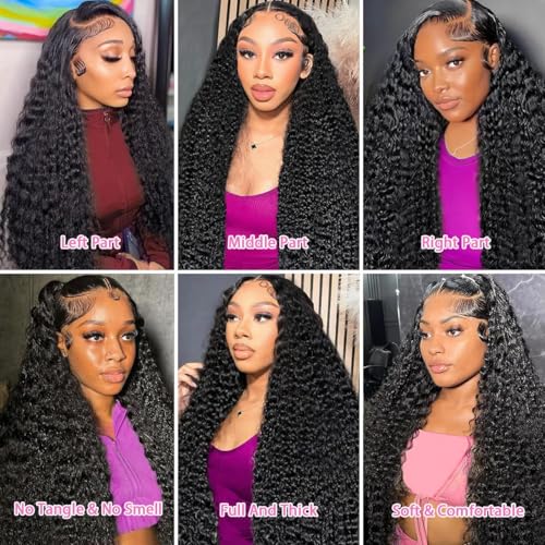 Image of 32Inch Deep Wave Lace Front Wigs Human Hair 200% Density 13x6 HD Transparent Deep Curly Lace Front Wigs for Women Pre Plcked Glueless Wigs with Baby Hair