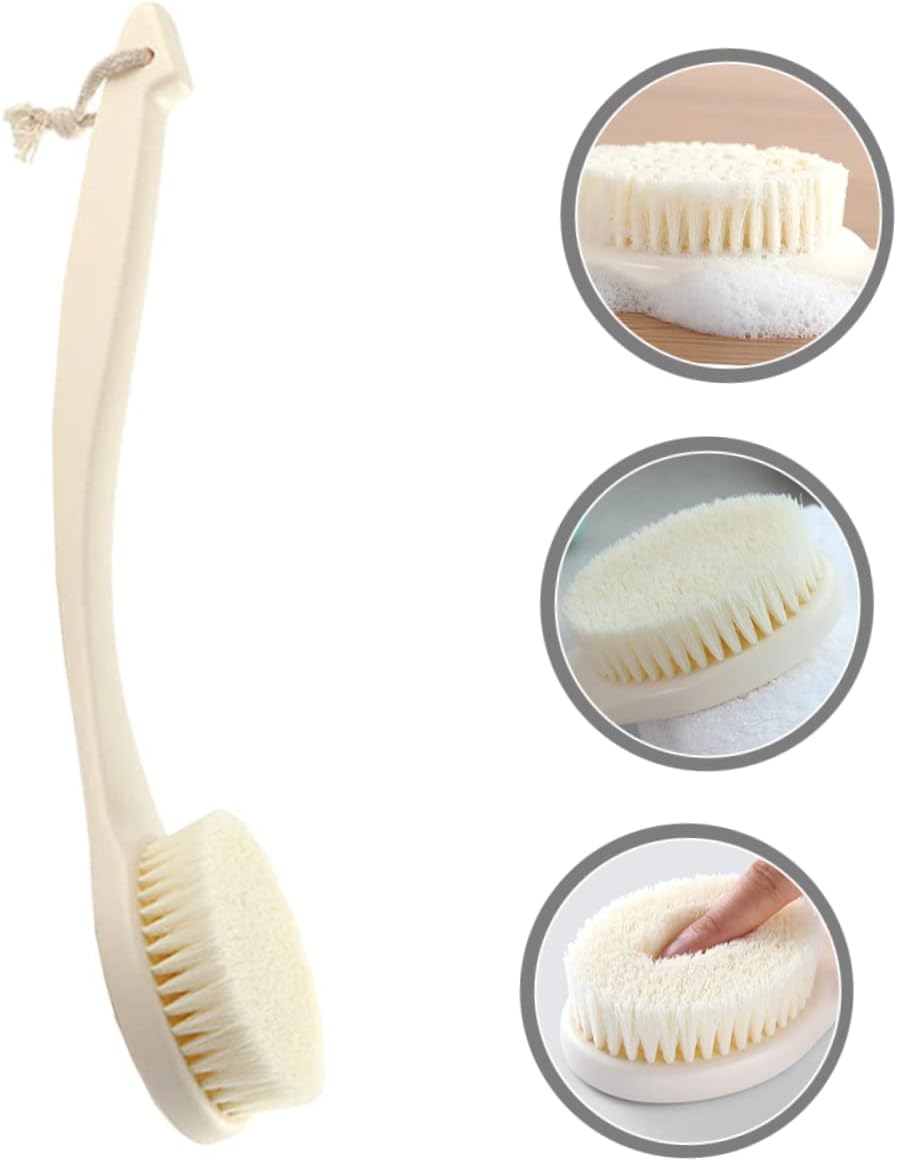 Outanaya Long Handle Bath Brush for Back Scrubbing Soft Bristle Body Cleaning Brush Shower Foaming Scrubber for Elderly and Personal Care