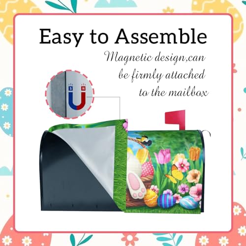 Easter Mailbox Cover Magnetic Welcome Bunny Rabbit Eggs Spring Mailbox Wraps Post Letter Box Cover for Garden Yard Home Decor Standard Size 21\" x 18\"