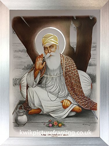 Kwik Picture Framing Ltd Guru Nanak Dev Ji Sikh Guru In Size - 16 X 12 | Silver Frame