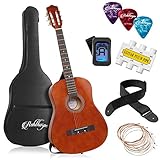 Ashthorpe 38-inch Beginner Acoustic Guitar Package (Brown), Basic Starter Kit w/Gig Bag, Strings, Strap, Tuner, Pitch Pipe, Picks