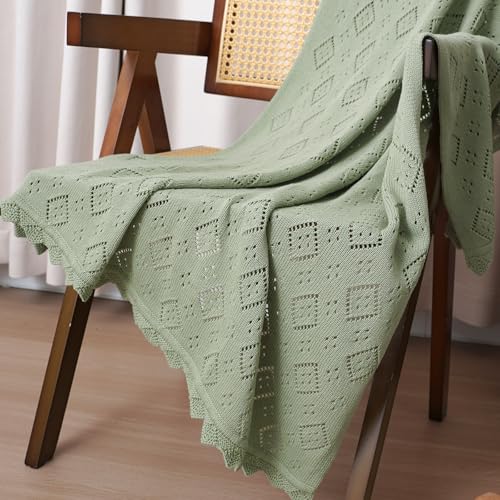 Image of mimixiong Baby Swaddle Blanket 100% Cotton Gender Neutral Pointelle Receiving Blanket for Boys Girls Cuddle Stroller Crib Blanket (Sage Green)