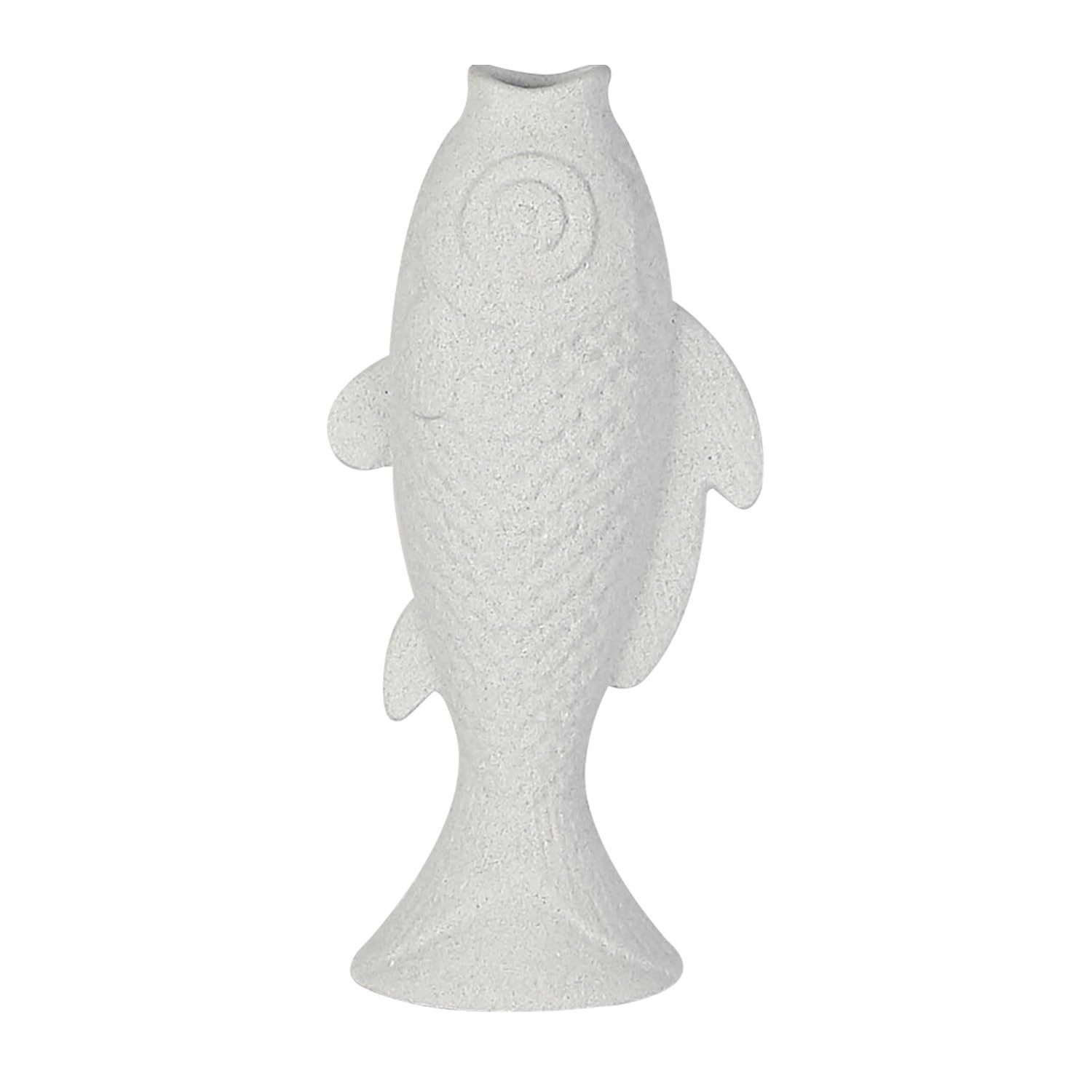 Vase de table poisson céramique blanc grand format 30cm déco originale