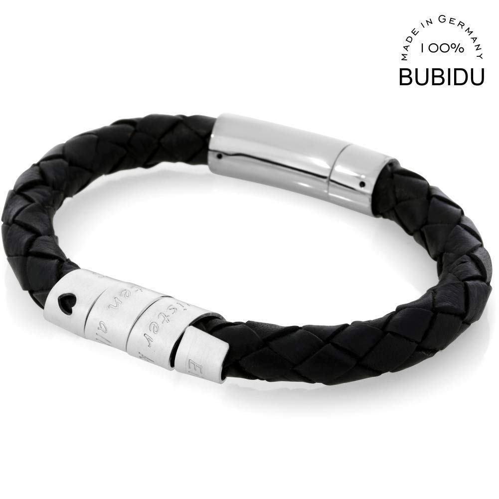 Herrenarmband mit Gravur schwarz Männer Armband 925 Silber Leder Herrenschmuck Lederarmband Mann Namen Schmuck Herren Männerarmband | HANDMADE IN GERMANY