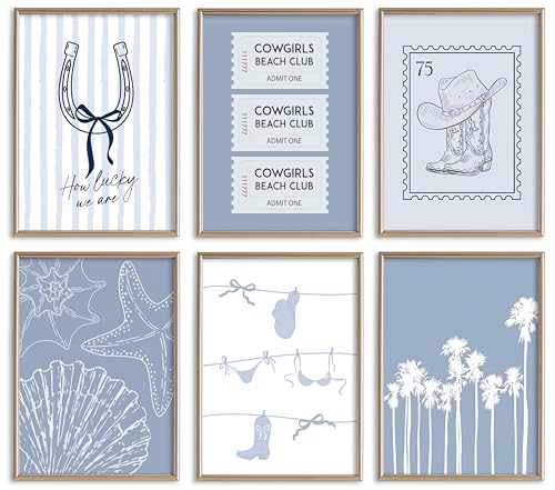 Cowgirl Beach Club Wall Art Set of 6, Western Coastal