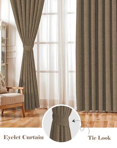 Image of Casableu Twillbone Digital Print 85% Blackout Curtains for Door /Window, Thermal Insulated, Tie Back, Wider Width 50 in, Eyelet Curtains for Living Room /Bedroom (Coffee 7 ft Set of 2)