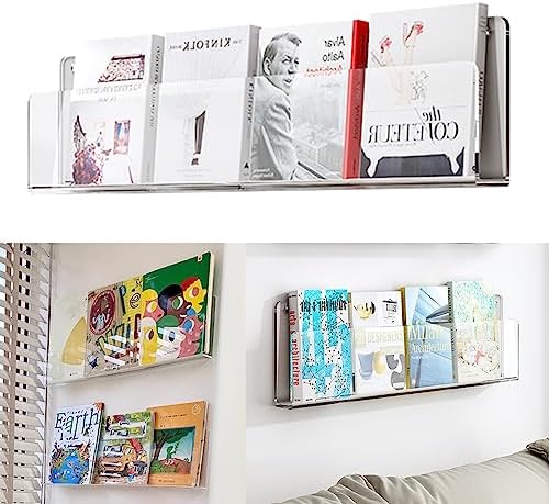 Transparent Acrylic Brochure Display Stand & Newspaper Rack, Wall Mount Magazine Holder for Office, Home, Library - 60cm (23.6")