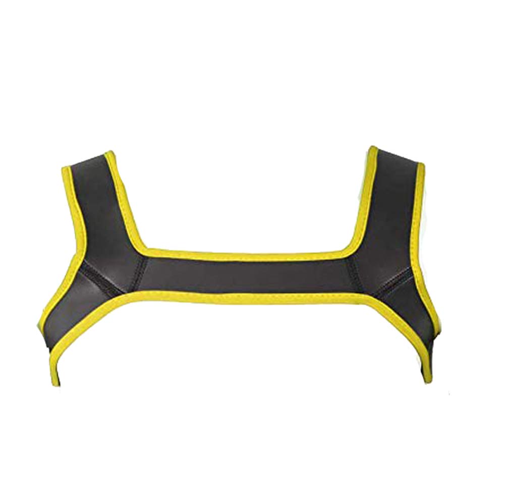 Men's Neoprene Body Chest Harness Shoulder Strap Muscles Protector Party Clubwear Costume (M, Yellow)