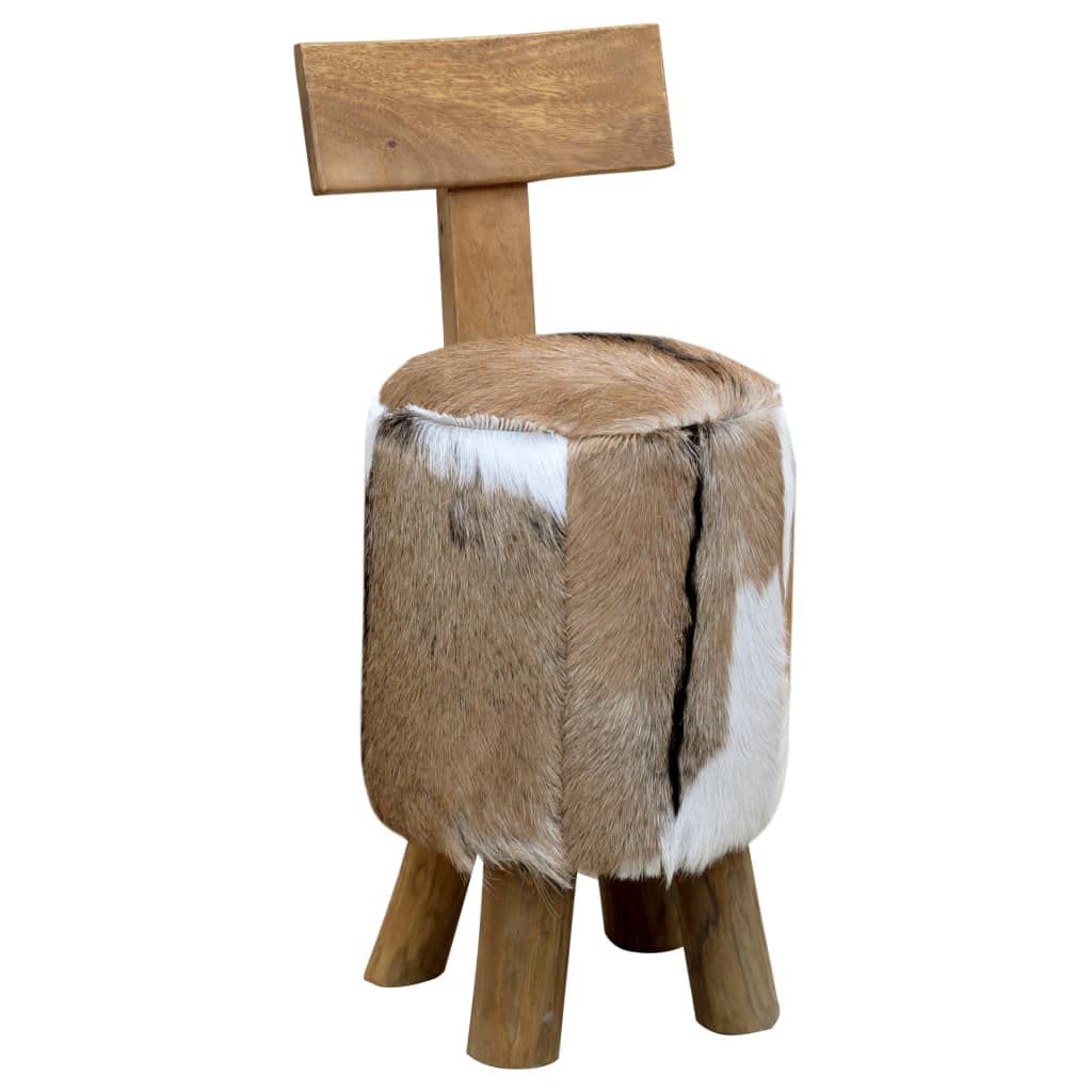 vidaXL Sgabello in Pelle di Capra e Legno Massello di Teak