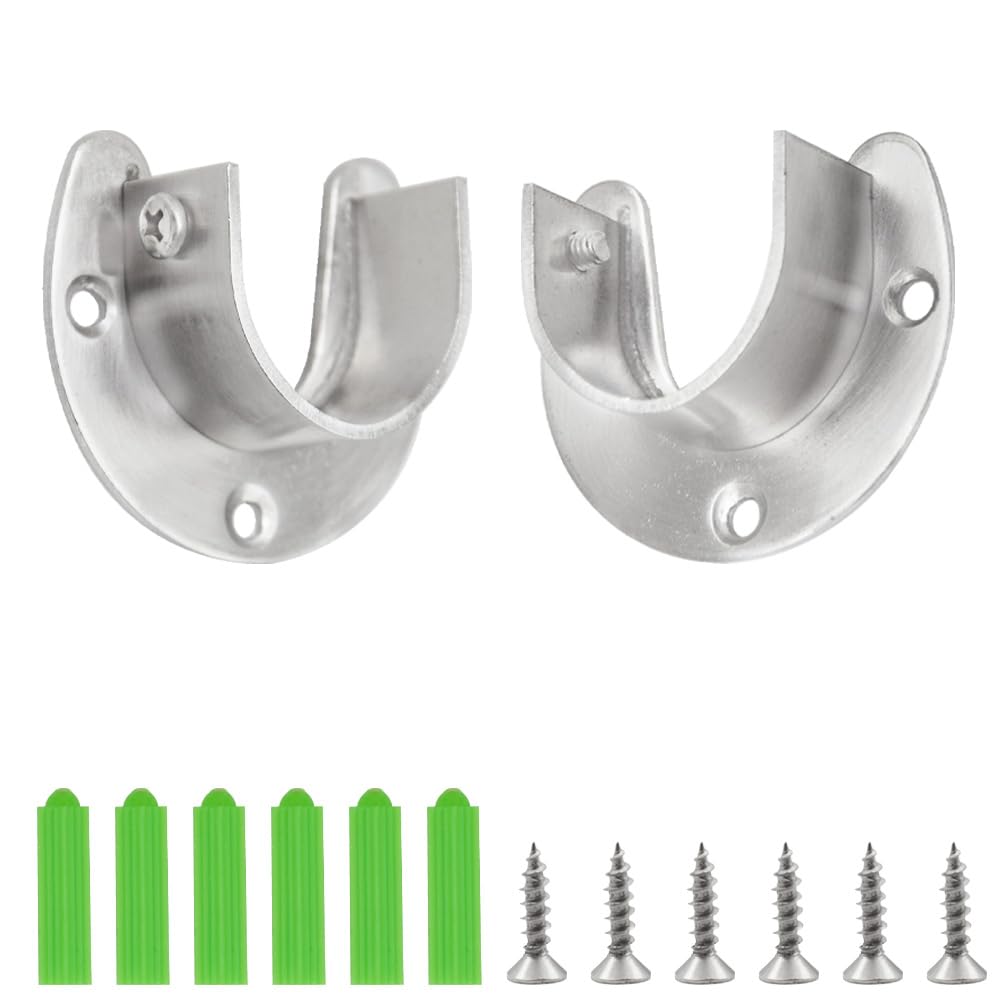 CEEYSEE 2 Stück Rundrohr Halterung 32mm U-Form kleiderstangen halterung 304 Edelstahl Schrankstange Halterung mit 6 Stück Schrauben Stangen Flansch Set for Kleiderschrank(FLZ-U/32mm)