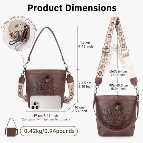 Image of Crossbody Purses for Women, Trendy Embossed Vegan Leather Bucket Bag, Travel Shoulder Handbag with 2 Detachable Straps