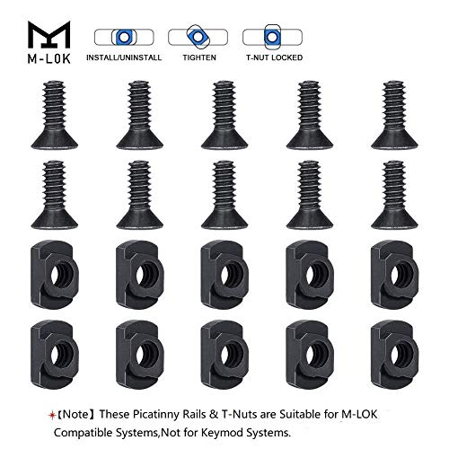 Aecktech M-Lok Polymer Picatinny Rail Sections, 5-Slot 7-Slot 9-Slot 11-Slot 13-Slot Lightweight Rail Section for M-LOK Compatible Systems with 10 T-Nuts 10 Screws|1 Pcs Wrench. 5 Pieces (Black)