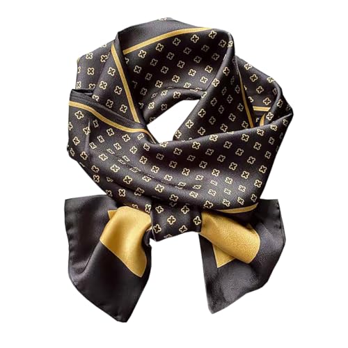 Image of Pemilosci 59" Long Silk Like Scarf Fashion Hair Head Neck Scarf for Women Purse Scarf for Handbags Hair Scarves Gift, Ls05 Black + Gold, One Size