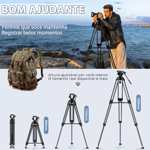 Tripe Profissional Semi-Hidraulica 180cm, Tripe, Tripe para Camera, Tripe Camera, Tripé Camera