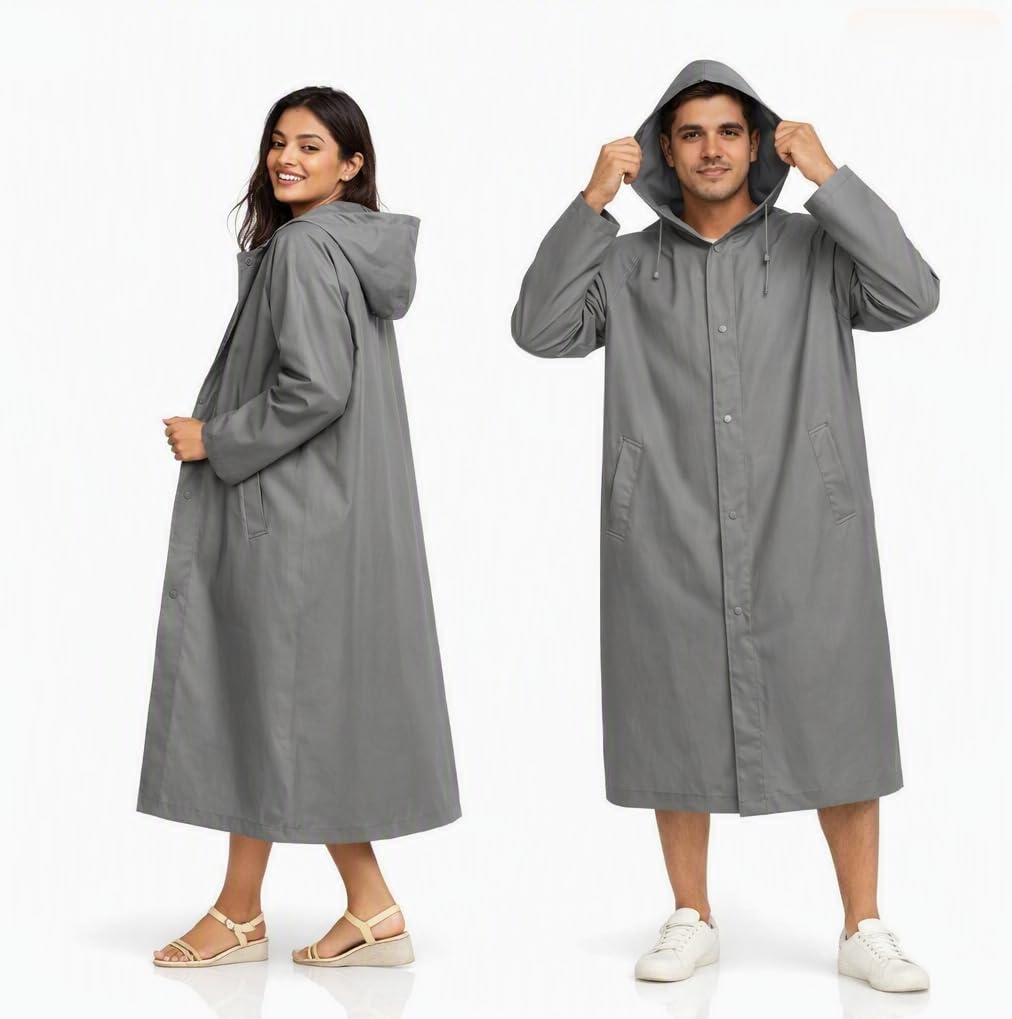 Waterproof Unisex Rain Coat with Hood, Grey Pack of 2 – Full Sleeves Heavy Duty Outdoor Rainwear Poncho for Men, Women, Boys & Girls – Lightweight Travel Gear for Camping, Hiking & Traveling-picture-53