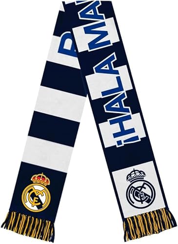 Icon Sports Officially Licensed Real Madrid Soccer Supporter Scarf – Classic Text Knit Fan Scarf with Club Crest - Home