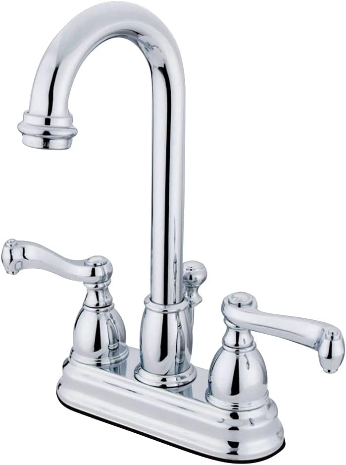 Kingston Brass KB3611FL Deck Mount Lavatory Faucet with Lever Handle and Pop-Up, Polished Chrome