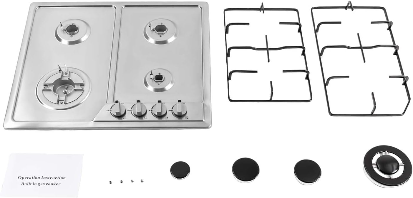 22x20in 4 Burner Built in Cooktop,Stainless Steel Natural Gas Stove with Flame Failure Safety,Kitchen Cooking Stove for Home Commercial Kitchen