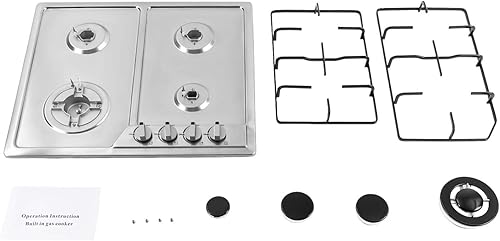 Miniatura 9 de Estufa de gas de 4 quemadores, estufa de gas integrada de acero inoxidable de 23 pulgadas para GLPNG, doble combustible convertible, protección