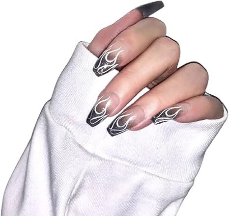 Amazon Co Jp ネイルチップ 炎の偽の爪の長さの自己接着性のネイルステッカーの3セットのグラデーションプレスオンネイル ネイルデザイン Color Flame ビューティー