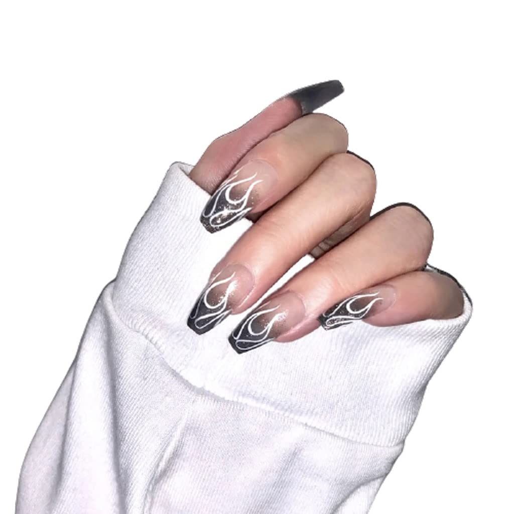 Press on Nails 3 Sets Gradient With Flame Fake Nail Long Self-Adhesive Nail Stickers Press-on Nails for Women Girls (Color : Flame) (Color : Flame) (Flame)