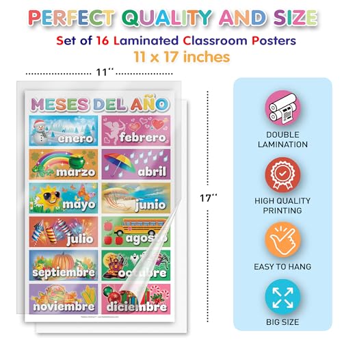 DeeDee's Workshop 16 pôsteres educativos de espanhol para crianças, aprendizagem de espanhol para c
