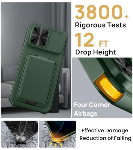 Image of SSLOTSCASE for 17 Pro Max Case with Card Holder & Camera Cover Stand, Green