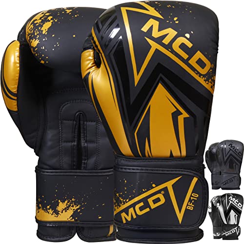 MCD Gants de Boxe Homme et Femme 10, 12, 14, 16oz Boxing Gloves Gants de Sac Boxe, pour Débutants et Professionnels Combat Gants Boxe Adulte (16oz, Noir et Or) Cover