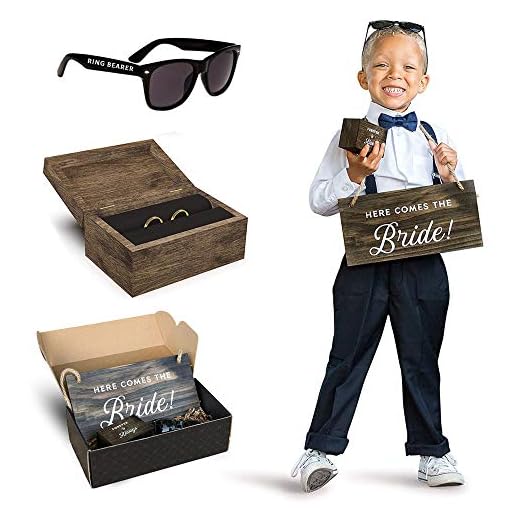 Ring Bearer Gift Set by Stache & Sons | Box Includes Two-Sided Sign, Ring Bearer Sunglasses, Wedding Ring Box | Ring Bearer Proposal | Ring Bearer Gifts