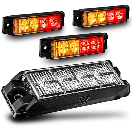 Image of LAMPHUS 4pc NanoFlare 4 inch 4W Amber Red LED Surface Mount Police Grill Strobe Warning Lights [SAE Class 1] 12V Rectangle Grille Flashing Emergency Fire Lights for Firefighter Vehicle Trucks
