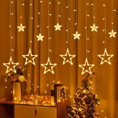 Purpledi Tenda Stelle Led, Luci Stelle Tenda, 3.5M 138LED Luci Led Natale, IP44 Impermeabile Tenda Luci Natale, 8 Modalità con Telecomando Luci per Tende Decorazione per Interni ed Estern