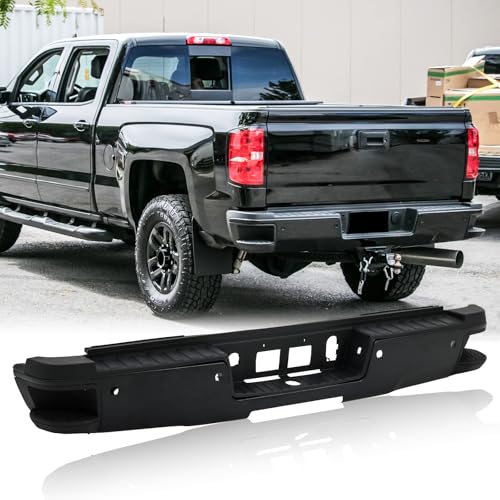 Rear Bumper Step Bumper Assembly Fit For 2014 2015 2016 2017 2018 Chevy Silverado 1500 / GMC Sierra 1500 W/SENSOR Hole Black Back Bumper Replacement For 14-18 silverado & Sierra