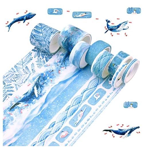 8 Rollos Azul Washi Tape Set Conjunto De Cinta De Múltiples Patios Cinta Adhesiva Decorativa Washi Tape Cintas De Enmascaramiento Adhesivo De Cinta Decorativa Para Planes Regalos Diy Artes Crafts