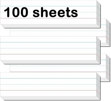 Pack of 100 White Sentence Strips, White Sentence Strips Cardstock, 3 x 12, Word Learning Strips Handwriting Practice Tools, Thick Ruled Word Writing Paper for Teacher Supplies, Classroom and Home