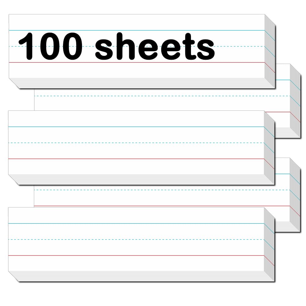 (Pack of 100) White Sentence Strips, White Sentence Strips, 3” x 12”, Word Learning Strips Handwriting Practice Tools, Thick Ruled Word Writing Paper for Teacher Supplies, Classroom and Home