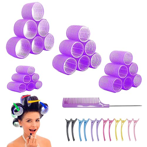 Hair Rollers Set, Self Grip, Salon Hair Dressing Curlers(Jumbo, Large, Medium, Small), Heatless Hair Curlers for Long Hair & Short Hair 24 Packs