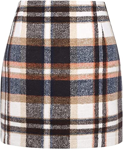Womens High Waist Plaid Skirt Bodycon Pencil Wool Mini Skirts4