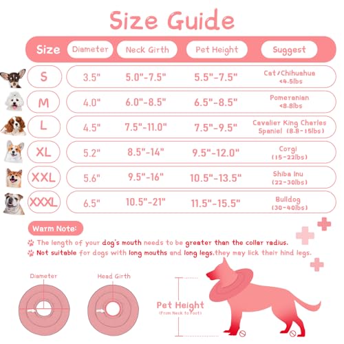 Image of Soft Dog Cones for Small Medium Dogs and Cats, Adjustable Dog Donut Collar Water Proof(Pink,M-7)