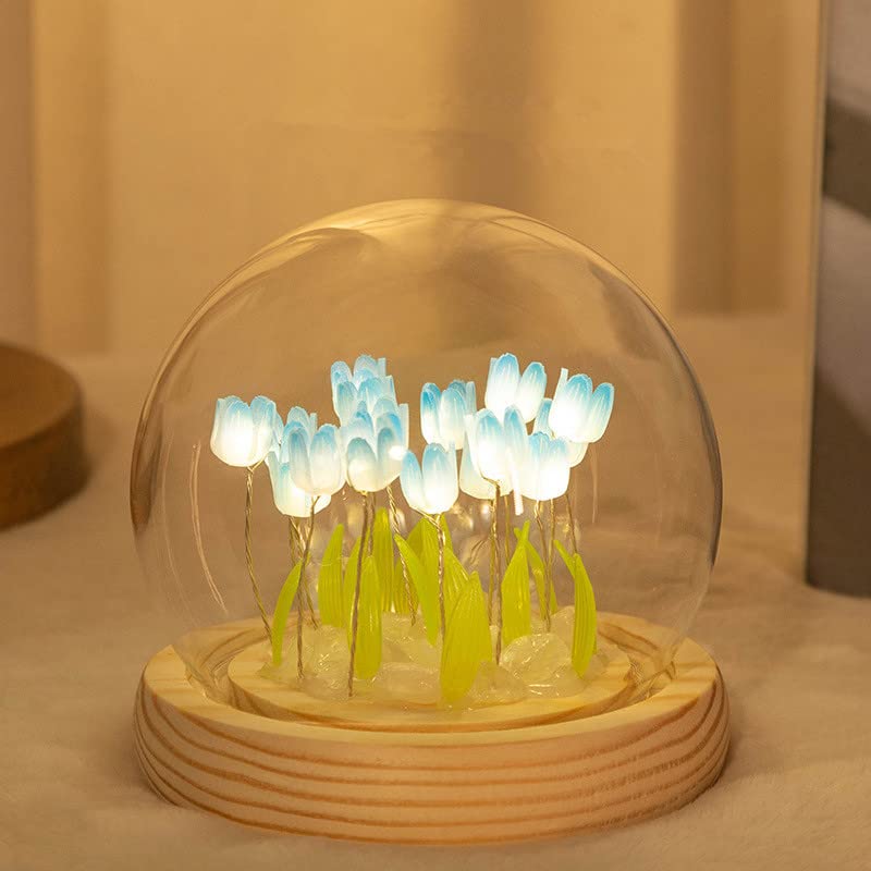 SHANJIA LED Tulip Night Light, DIY Tulip Night Light,Romantic Tulip Ambient Light, Tulip Small Table Lamp Decoration, Simulation Flower Light for Lovers Gifts (DIY Tulip, 10 Blue Flowers)