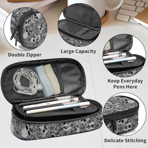 Image of Skull Pencil Case for Boys Girls, Large Capacity Horror Style Pen Bag, Pencil Pouch With Zipper Compartments, Organizer for School Office Home Business