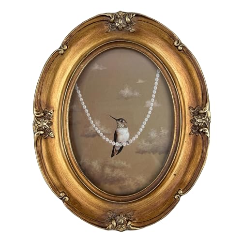 Emiyea 5x7 Vintage Bronze Oval Picture Frame - Glass Front Art Deco Photo Frame - Antique Gold Tabletop or Wall Hanging Frame by Emiyea - Used condition - US$18.75