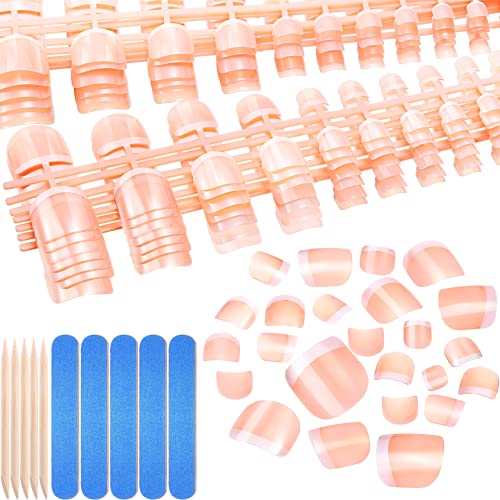 360 Pieces French False Toenails Artificial Toe Nails French Fake Toe Nail Tips Kit 12 Sizes Full Cover with Nail Files and Stick for Nail Salon DIY Decoration (Classic Pattern)