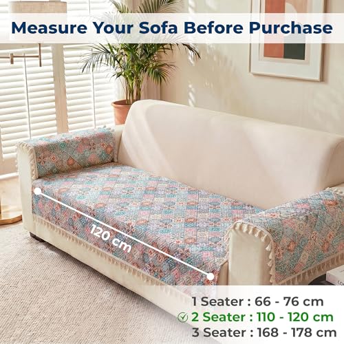 Image of Story@Home Quilted Anti Slip Sofa Cover Mat with 2 Armrest Cover, 2 Seater Velvet Sofa Protector with Tassels | Sofa Cover Mat for 1 /2 /3 Seater & L-Shape Sofa - 76 x 122 Cm - Multi Color
