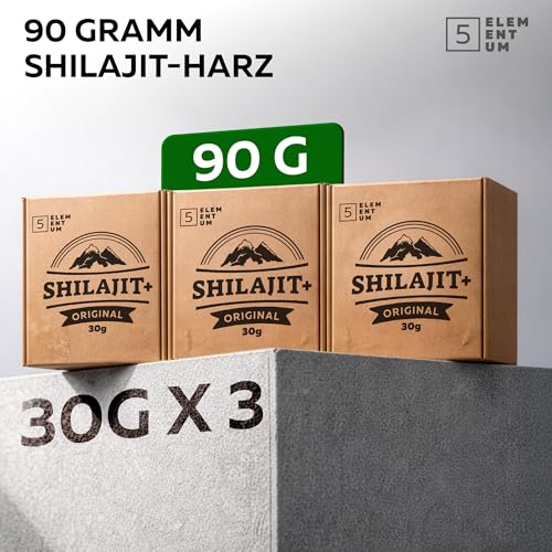 Shilajit Original Himalaya – 90g (30g x3) - 180 Tage Vorrat – Premium Pure Shilajit Hochdosiert Aus Himalya Handernte Inkl. 500mg Dosierlöffel 3